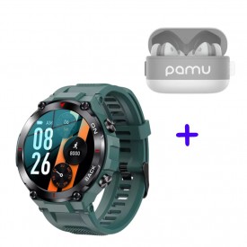 Smartwatch K37 Sport GPS Verde Petróleo + PaMu Z1 Gris